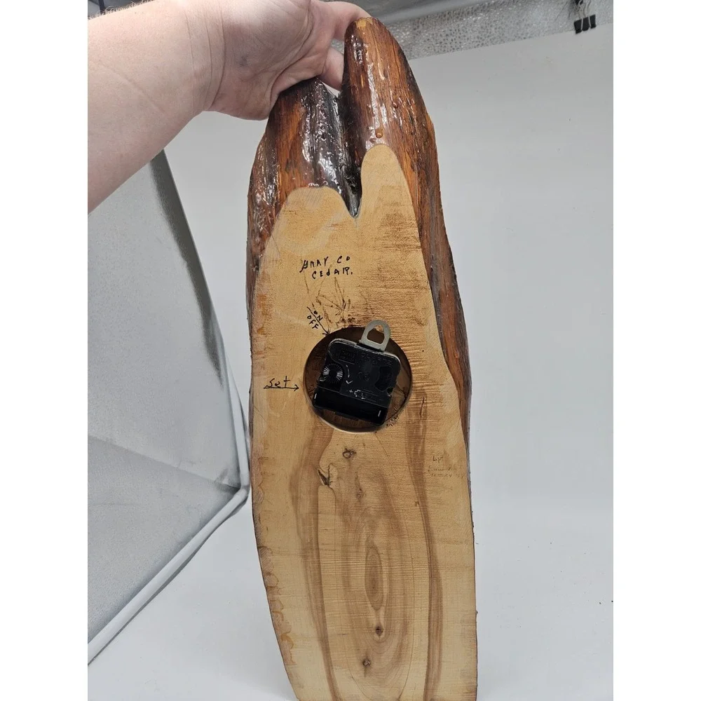 Vintage Mid Century Laquered Cedar Wood Clock Wooden Wall Clock